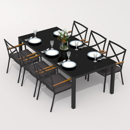 Обеденная группа Ideal Patio КАНА ФЕСТА  каркас карбон, стол стекло 220, ткань антрацит