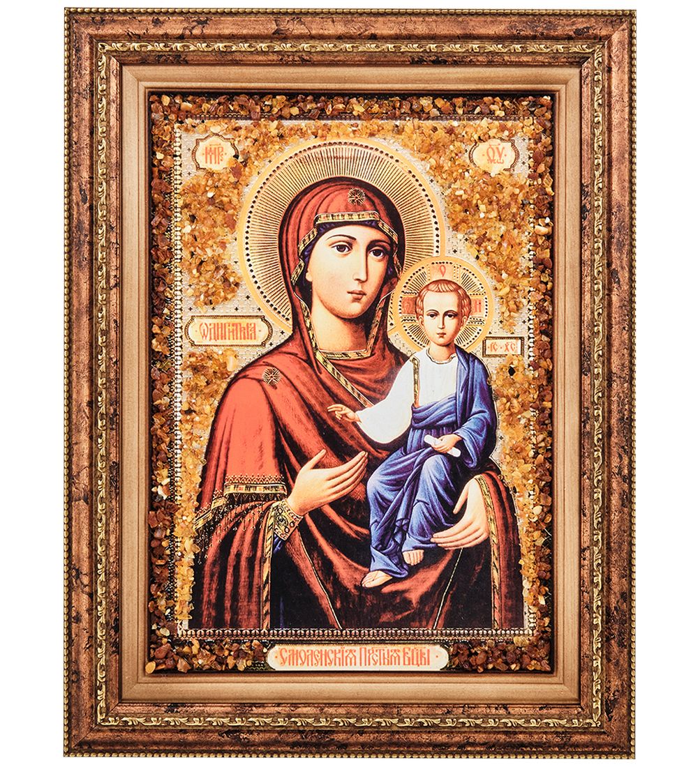 AMB-01/15 Икона Божией Матери «Смоленская» (с янтарной крошкой) пласт.рамка H-37см