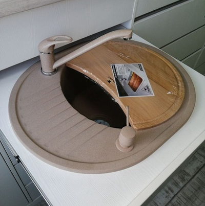 Мойка TOLERO R-122 темно-бежевый №823С, смеситель SKS1 темно-бежевый