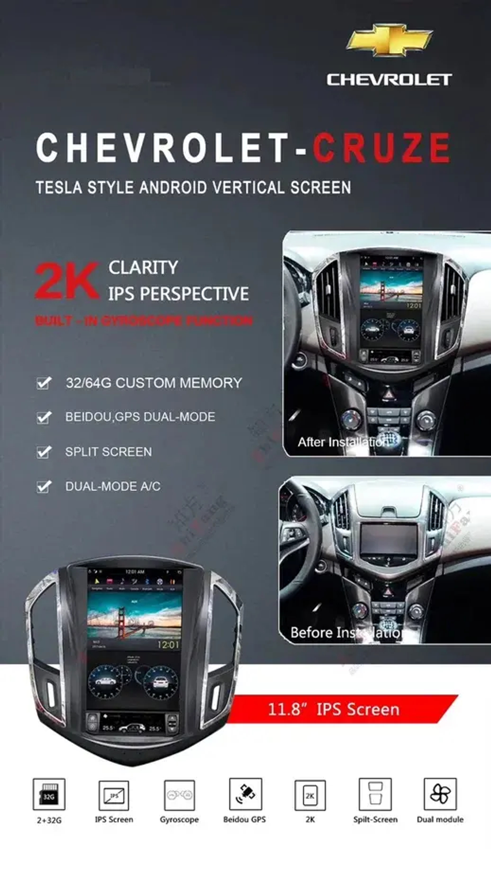 Магнитола для Chevrolet Cruze 2012-2015 - Carmedia ZF-1271-Q6 на Android 11, 8-ядер, 8ГБ-128ГБ, CarPlay, SIM-слот