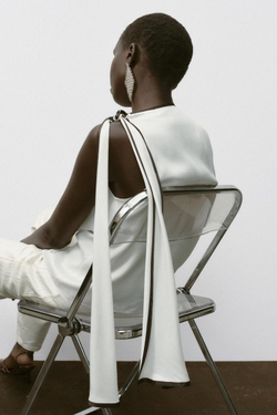 ZARA АТЛАСНЫЙ ТОП С БАНТОМ И КОНТРАСТНОЙ ОТДЕЛКОЙ, ЭКРЮ/КОРИЧНЕВЫЙ