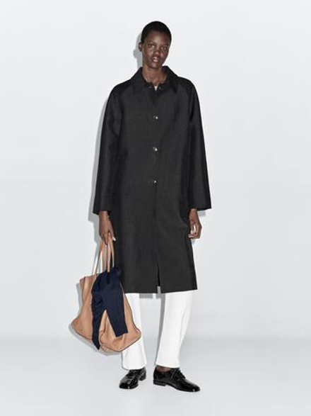 Massimo Dutti Длинное пальто из смесовой шерсти, черный