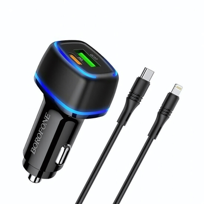 Автомобильная зарядка Borofone BZ14A 3A QC3.0, Type-C/Lightning, 012347 Белый