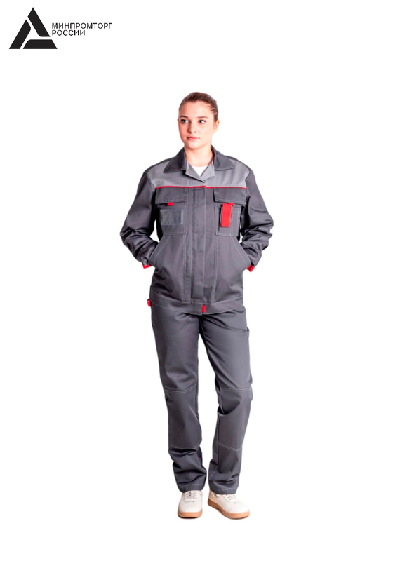 Костюм женский летний «КАМА» (куртка+брюки) цв.темно-серый/светло-серый