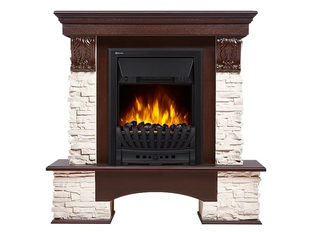 Портал Firelight Pietra Classic камень белый, шпон темный дуб