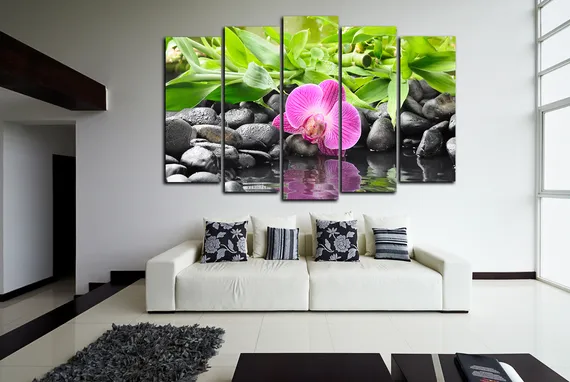 Модульная картина "Ручей и розовая орхидея"