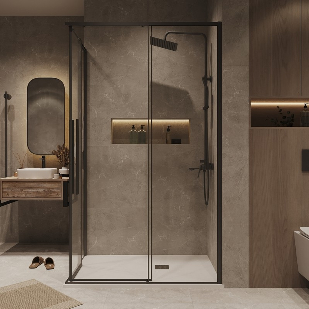 Душевое ограждение Grossman Galaxy 1/2.K33.01.10.21.00-1/2.K33.01.90.21.00 (100х90х195) раздвижная,черный матовый,стекло прозрачное,2 места