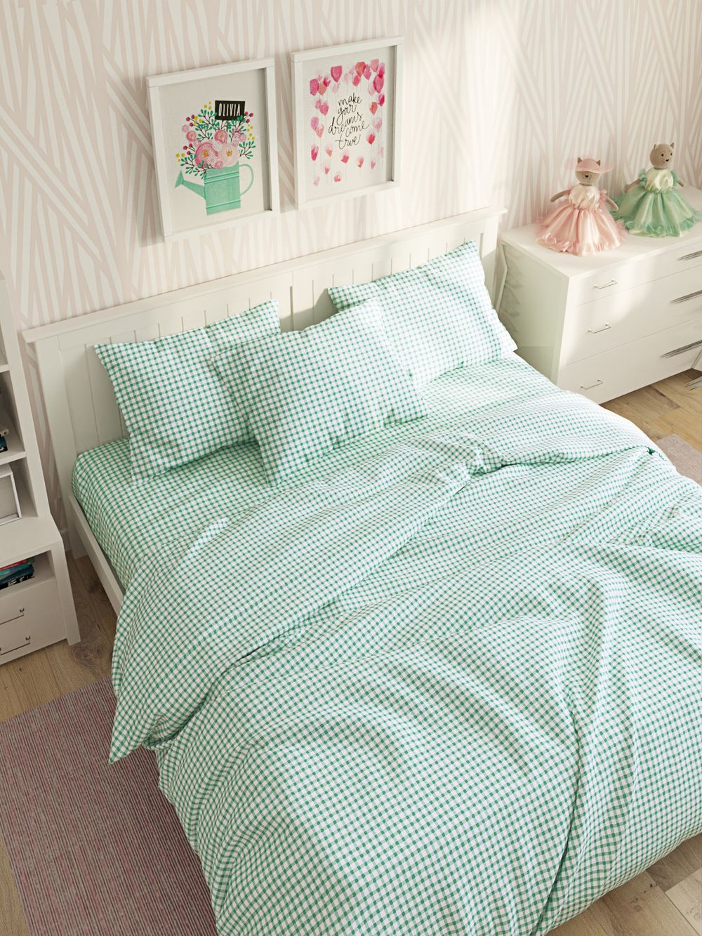 Простынь на резинке Сказка "Зеленая клеточка" 160х200 см, перкаль