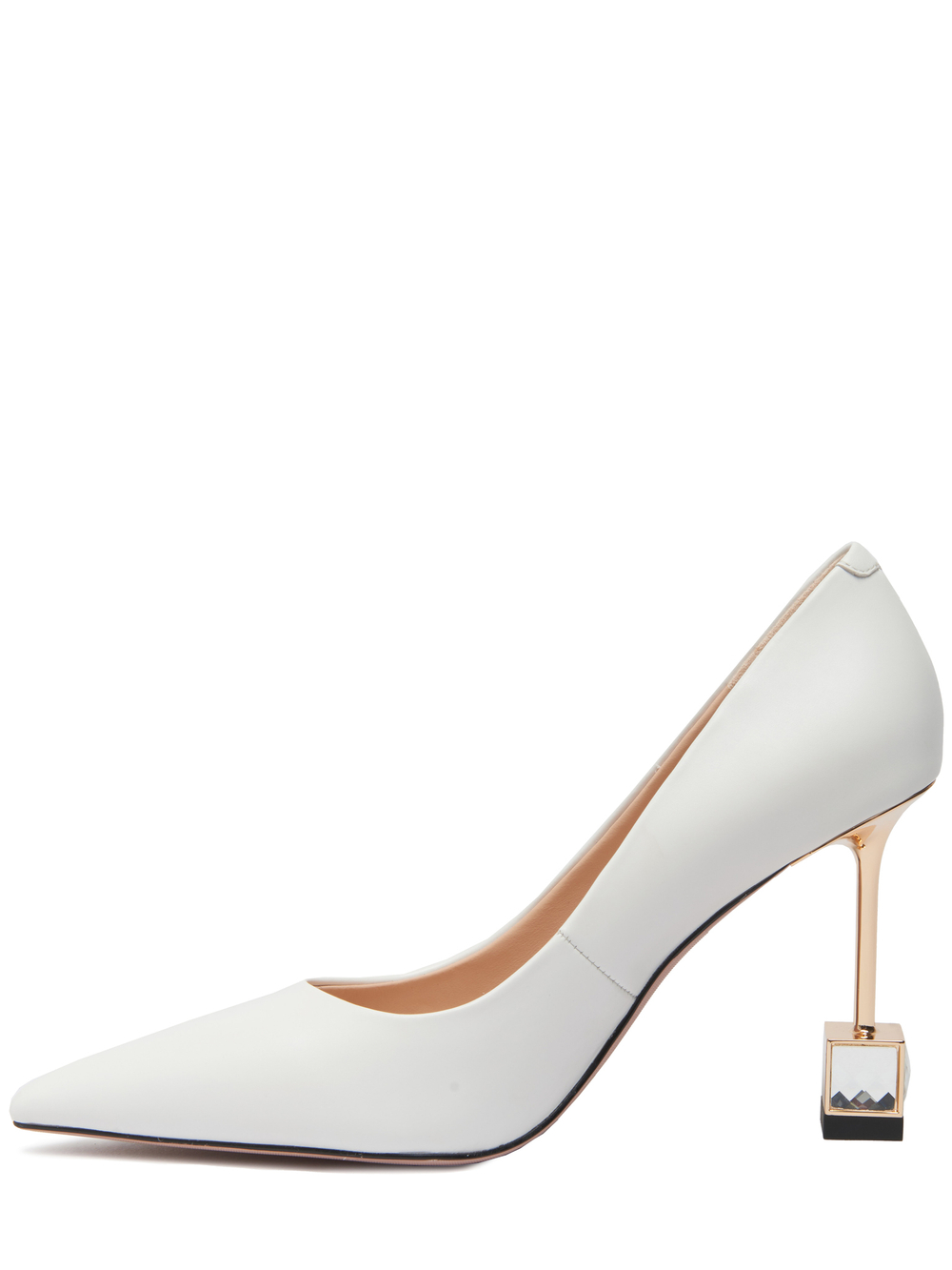 Женские кожаные белые туфли с авторским квадратным каблуком