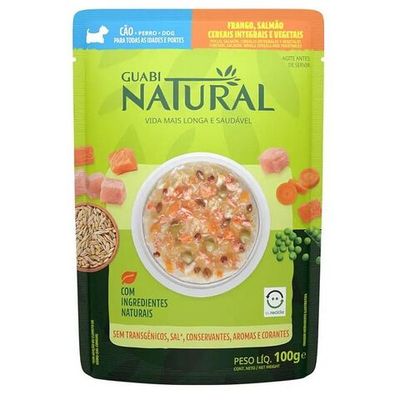 Влажный корм Guabi Natural Dog для собак с курицей, лососем, цельнозерновыми злаками и овощами, Пауч 100 г