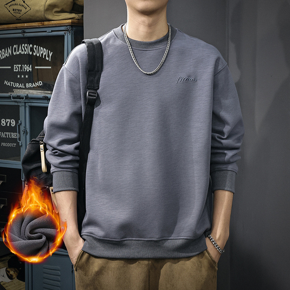 Мужская толстовка с вышивкой, зима, свободного кроя, с круглым вырезом, длинными рукавами, модная, осень-зима