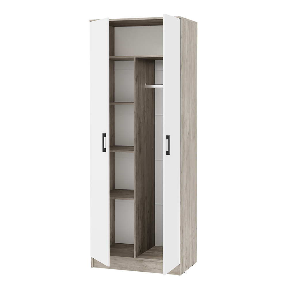 Шкаф двухстворчатый Ронда ШК-20, Дуб крафт серый, Белый