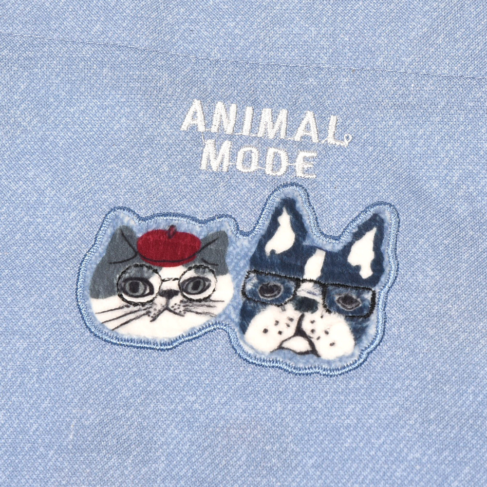 Фартук с пуговицами с обеих сторон, с котом и собакой "ANIMAL MODE", светло-синий, 25-8032-2, KUSUGURU
