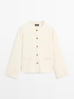 Massimo Dutti Кардиган из 100% шерсти, натуральный/кремовый