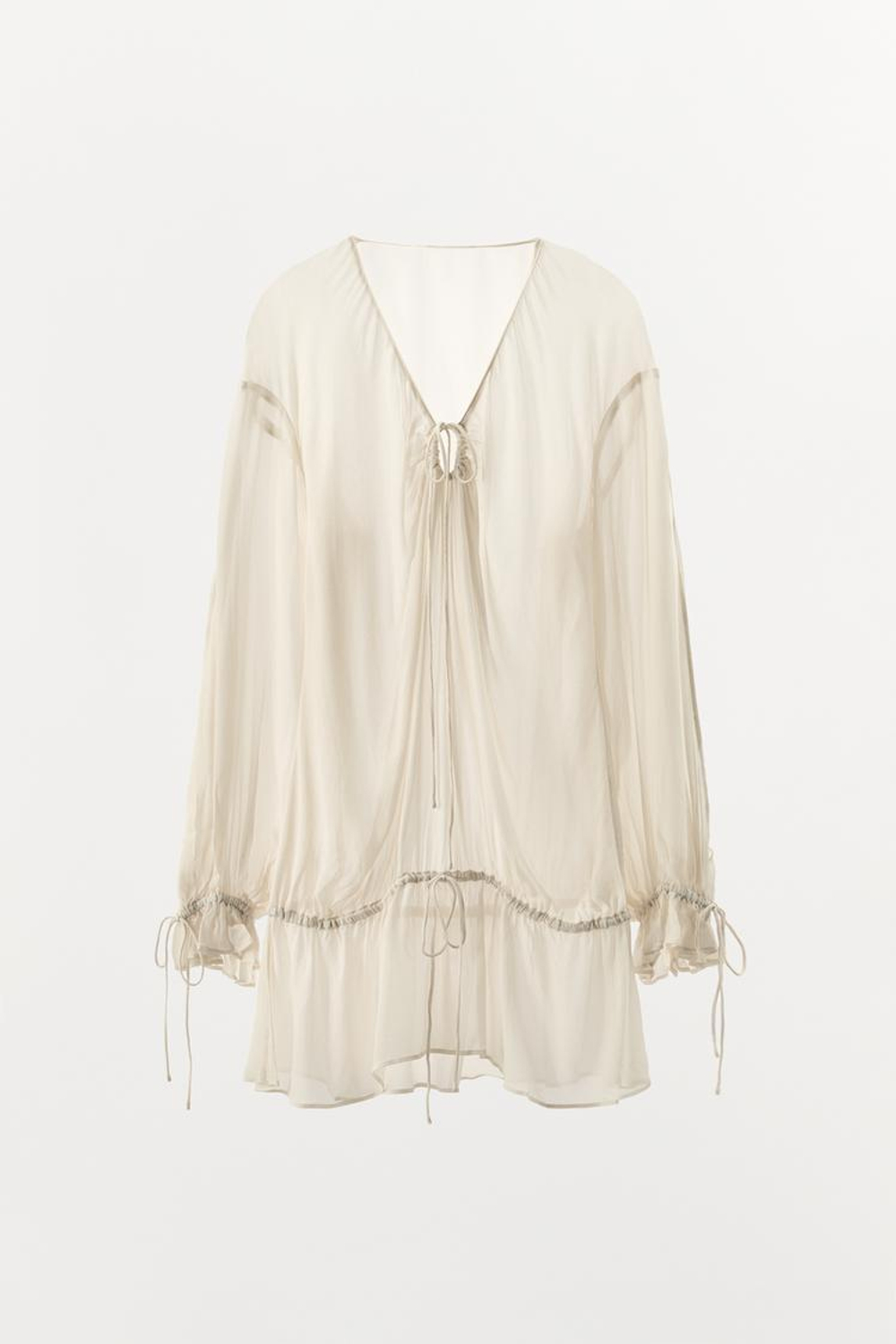 ZARA ПОЛУПРОЗРАЧНЫЙ ТОП ИЗ СТРУЯЩЕЙСЯ ТКАНИ, ЖЕЛТОВАТО-БЕЛЫЙ