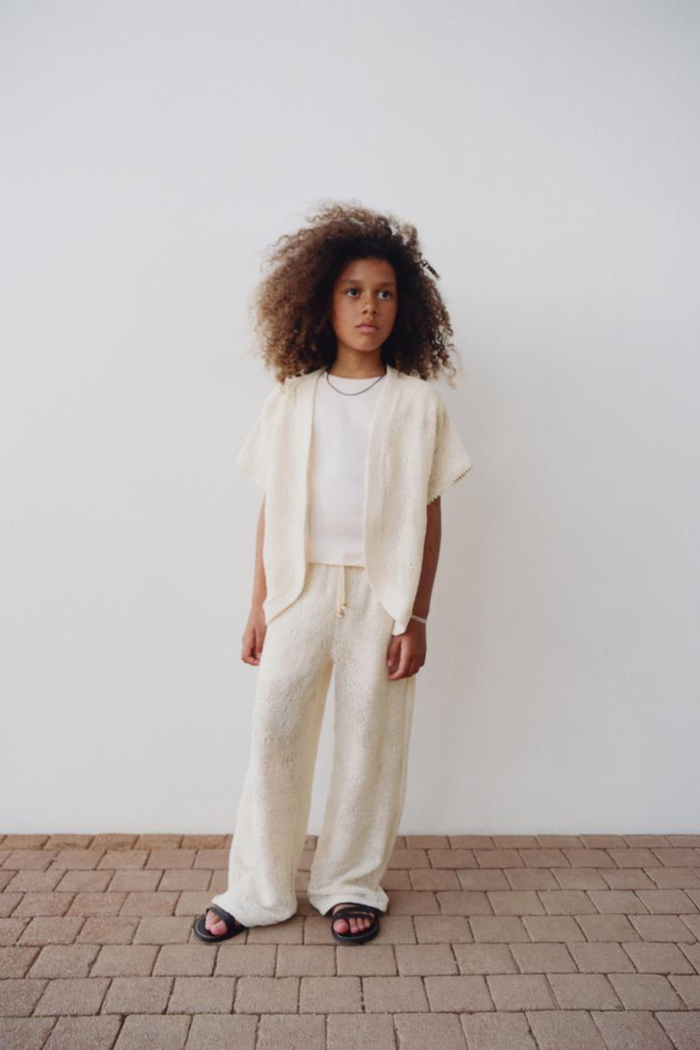 ZARA ТРИКОТАЖНЫЕ БРЮКИ ПРЯМОГО КРОЯ, ЭКРЮ