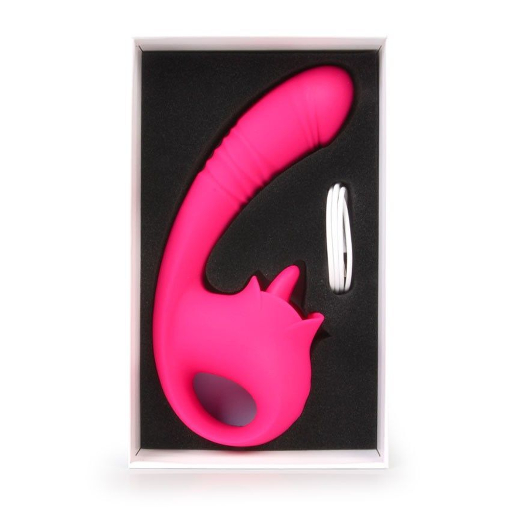 Розовый изогнутый вибратор с фрикциями - 19,7 см. (Цвет: розовый)