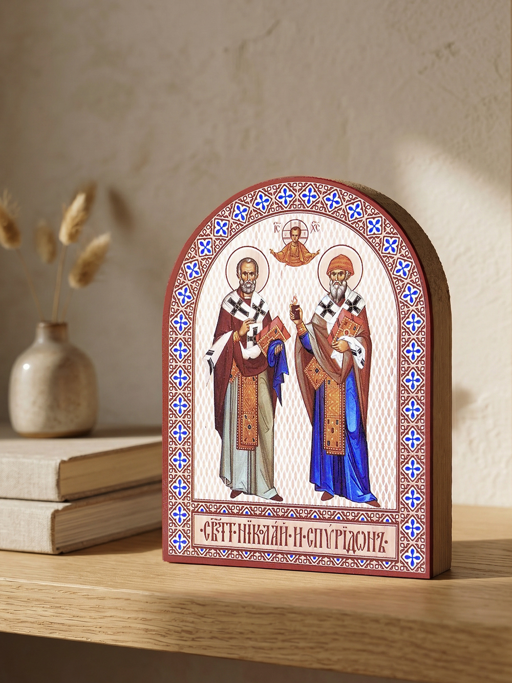 Икона аркой Николай и Спиридон, свтт. на дереве: 95 х 120 (Синопсисъ)