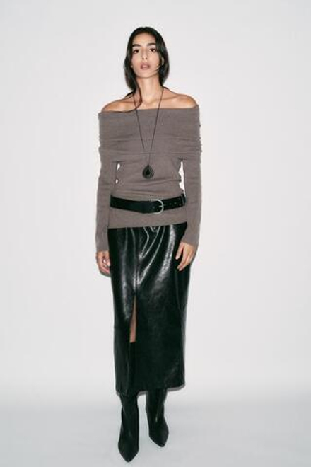 ZARA ЮБКА МИДИ ИЗ ИСКУССТВЕННОЙ КОЖИ, ЧЕРНЫЙ