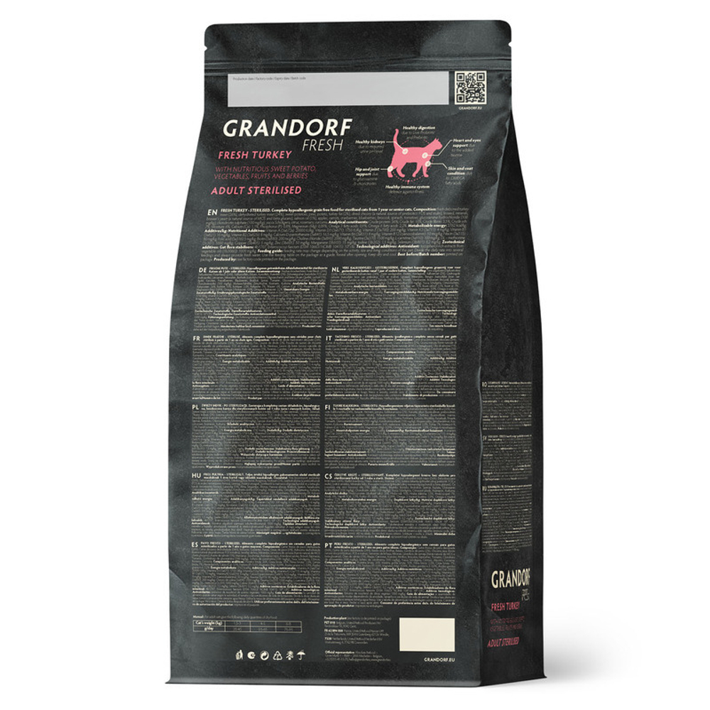 Сухой корм Grandorf Fresh с индейкой и бататом для стерилизованных кошек 400 гр (Грандорф Фрэш)