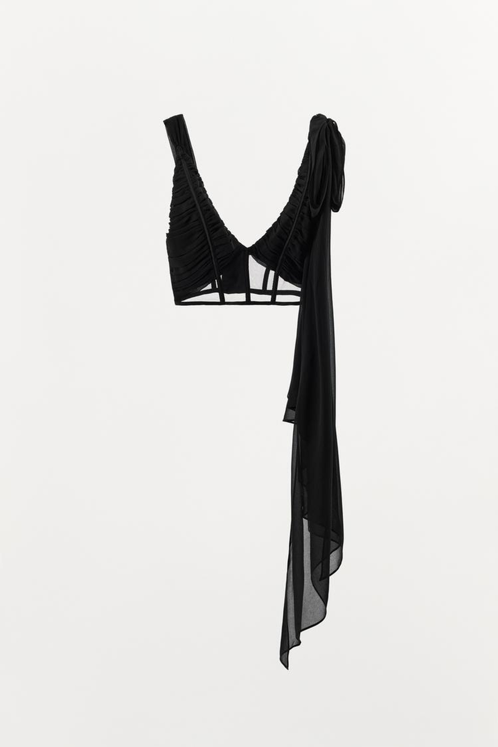 ZARA КОМБИНИРОВАННЫЙ ТОП-КОРСЕТ СО СБОРКАМИ, ЧЕРНЫЙ