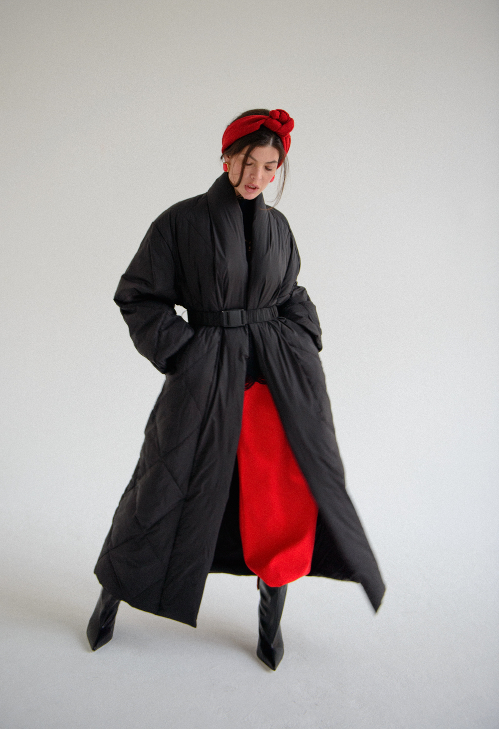 Пуховик длинный с поясом ROMMY