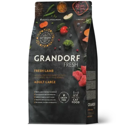 Сухой корм GRANDORF CAT Lamb LARGE беззерновой, ягненок с бататом для взрослых кошек крупных пород чувствительное пищеварение или склонность к аллергии 8кг
