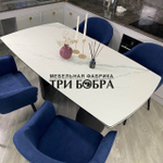 Кухонный раскладной стол "Орландо" из керамогранита, белый мрамор