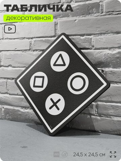 Табличка декоративная "Кнопки геймпада Плейстешн, Playstation" на дверь и стену, прикольная штука в подарок геймеру, декоративный знак, 24,5х24,5 см, Айдентика Технолоджи
