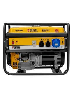 Генератор бензиновый DENZEL GE-6900, 5.5 кВт, 420 см3 объем двигателя, 220 В и 25 л объем топливного бака, ручной стартер и блок AVR, 3 розетки 94637
