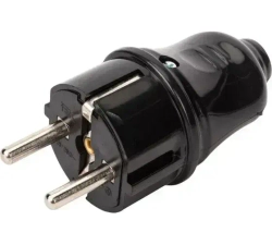 Вилка разборная прямая с заземляющими контактами 16А ВПп10-02-Ст, EVP10-16-01-K02, IEK чёрная - 1 шт