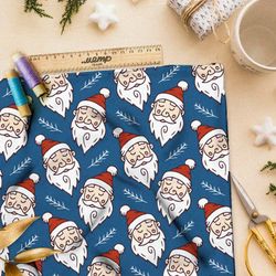 Ткань шелк Армани спящий санта-клаус на синем фоне