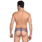 Кожаные мужские стринги Ohyeah Zipper Blue, на молнии со стрепами, S