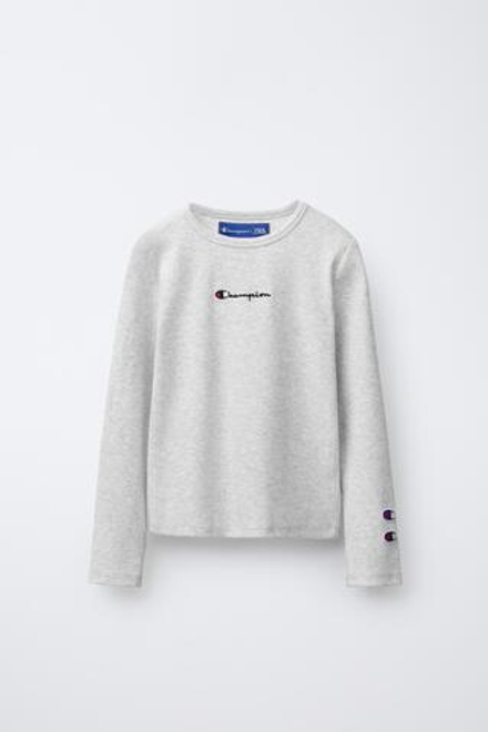 ZARA X CHAMPION ТОП В РУБЧИК С НАДПИСЬЮ, СЕРЫЙ МЕЛАНЖ