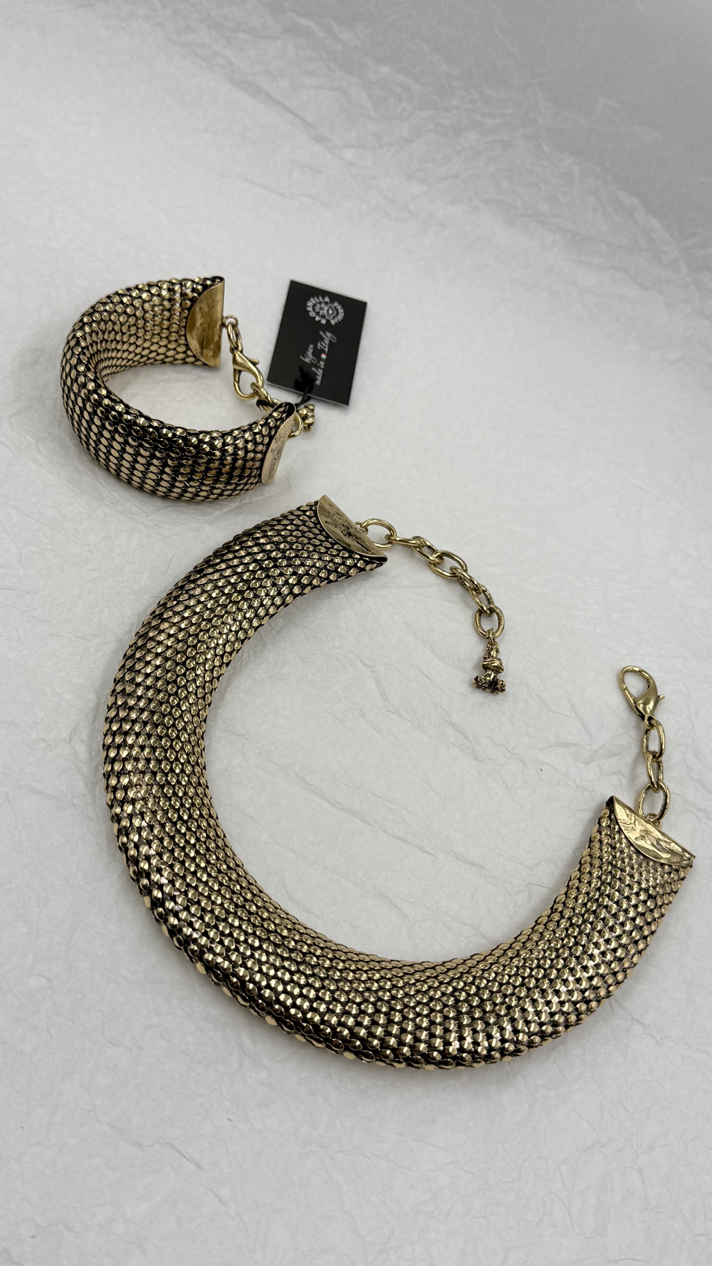 Браслет широкая плоская цепь "змея" в винтажном стиле, оттенок золото антик