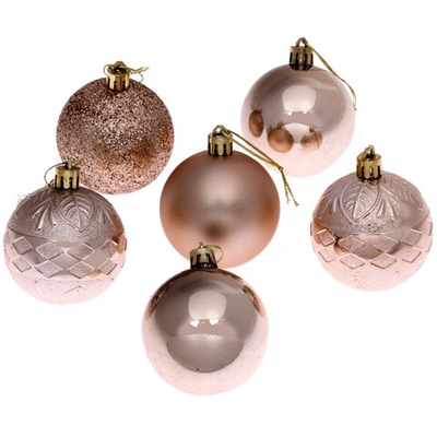 Новогодние шары 6 см (набор 6 шт) «Микс фактур», шампань