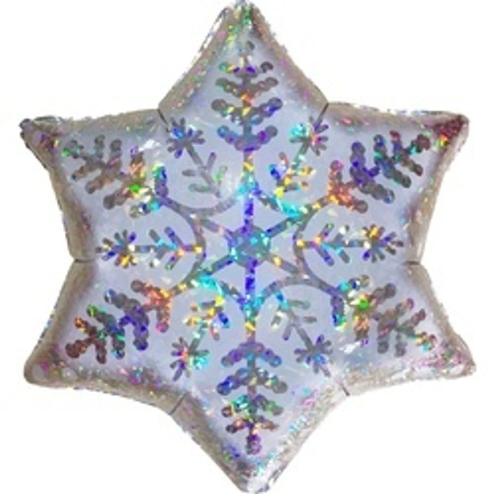 Шар (19"/48 см) Фигура, Снежинка, Серебро, Голография 1 шт.