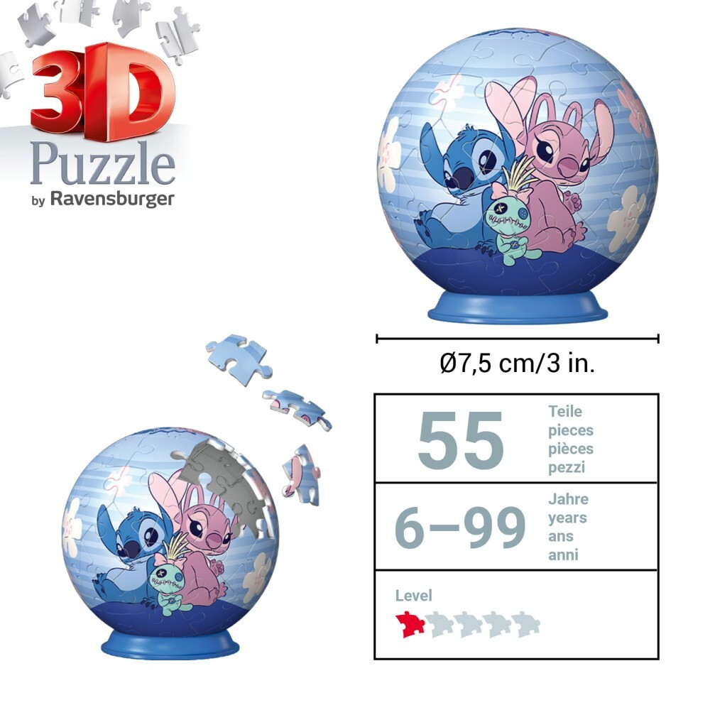 Ravensburger - 3D пазл Шар: Дисней Стич, Андзия и Скрамп 54 детали. 115990