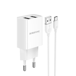 Сетевое зарядное устройство Powerway на 2 USB с кабелем USB-Type-C 2.1A, Borofone модель BA53A