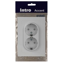 Розетка Intro Accent 6-208-01 , 2X2P+E Schuko со шторками, 16А-250В, IP20, СУ, AL/CU, белый