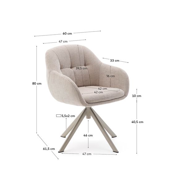 Dorina Вращающееся кресло из бежевого шенилла и стальными бежевыми ножками Испания 