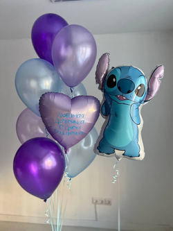 Воздушные шары Стич сиреневый/голубой №3858