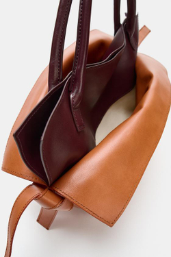 ZARA КОЖАНАЯ СУМКА С КЛАПАНОМ, РЫЖЕВАТО-КОРИЧНЕВЫЙ