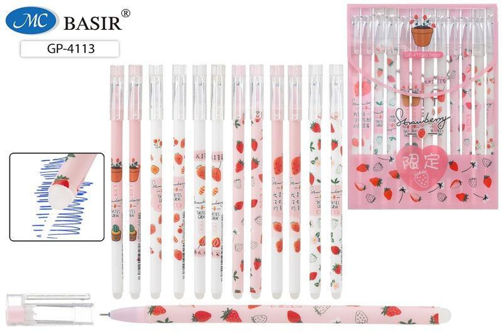 Ручка гель пиши-стирай 0.35мм. "Кошечки" синяя, ассорти (Basir)