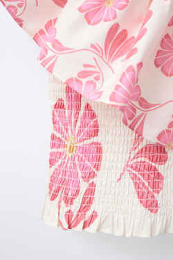 ZARA ТОП АСИММЕТРИЧНОГО КРОЯ С ЦВЕТОЧНЫМ ПРИНТОМ И ВОЛАНОМ, РОЗОВЫЙ