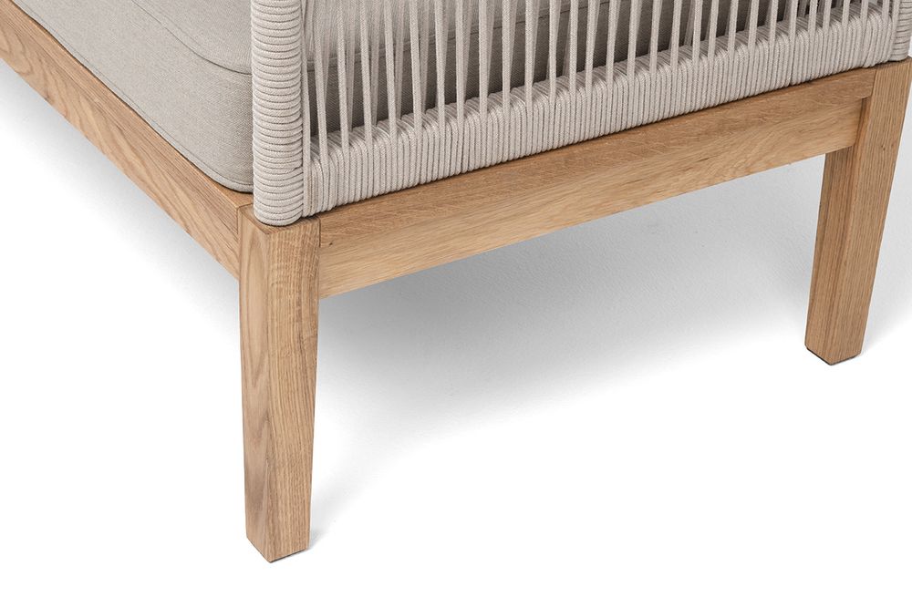 "Канны" диван 2-местный плетеный из роупа, основание дуб, роуп бежевый круглый, ткань бежевая 15052