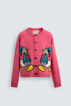 ZARA HARRY LAMBERT X DISNEY ШЕРСТЯНОЙ КАРДИГАН DONALD DUCK, РОЗОВЫЙ