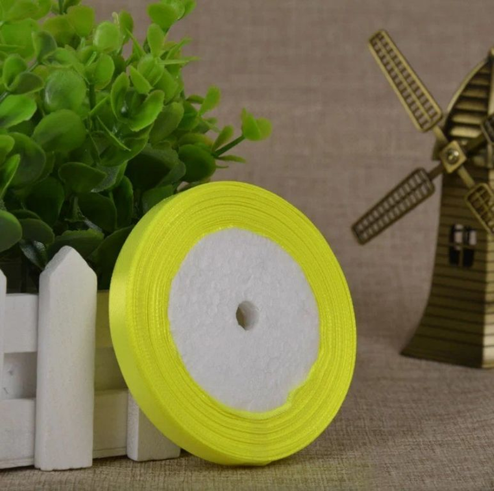 Лента атласная 12 мм  (23 метра, цвет №58 желтый неоновый)