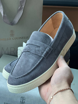 Лоферы Brunello Cucinelli мужские замшевые серого цвета