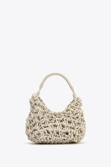 ZARA ПЛЕТЕНАЯ СУМКА С ДЕКОРАТИВНОЙ СТРОЧКОЙ, ЭКРЮ